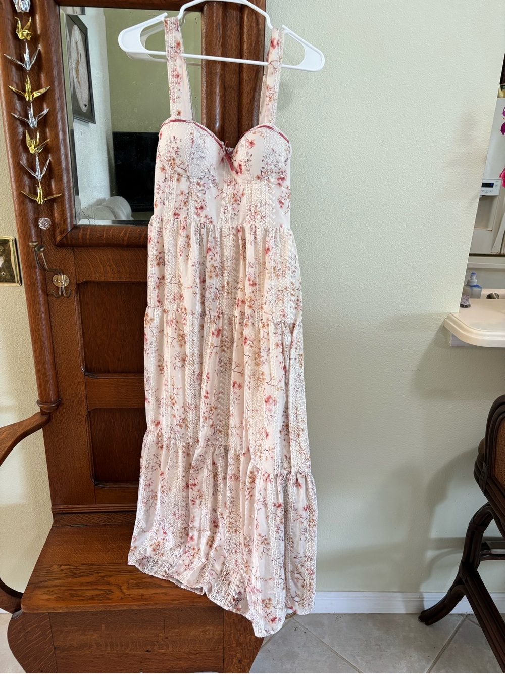 Altar'd State Blush Cream Floral Tiered Maxi Dress